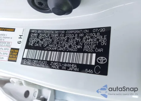 2021 Toyota Prius 2020 Edition из США, поврежденный, VIN JTDKAMFU4M3129600